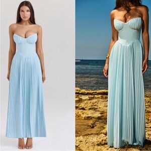 House of CB S D-DD 'Marcella' Ocean Blue Pleated Maxi Dress NWOT size S
